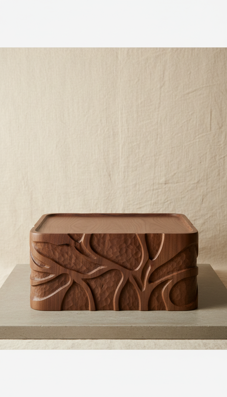 Walnut Coffee Table Hand-Carved Detail
