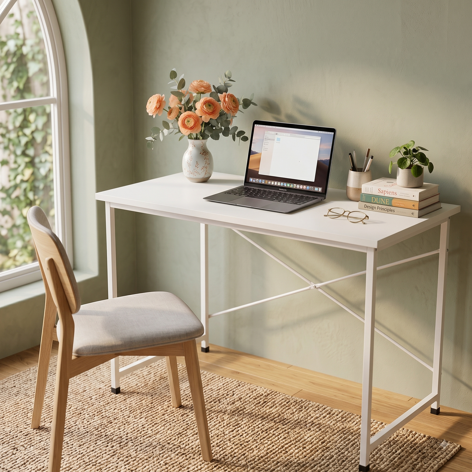 Minimalist Modern Study Table & Computer Desk – White