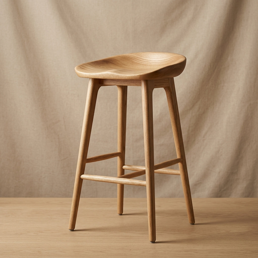 Saddle-Seat Ash Wood Counter Stool