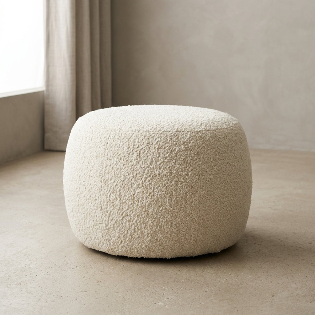 Cozy Bouclé Accent Pouf Ottoman – Cream